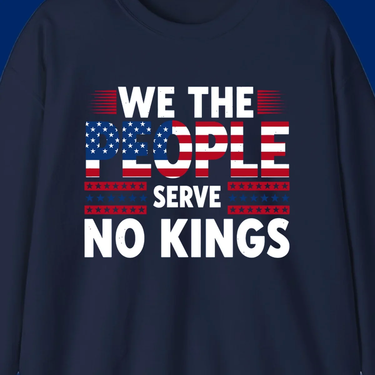 A patriotic design featuring 'WE THE PEOPLE' in American flag stars and stripes, framed by stylized flag elements. This we-the-people-flag-text design celebrates America's heritage.