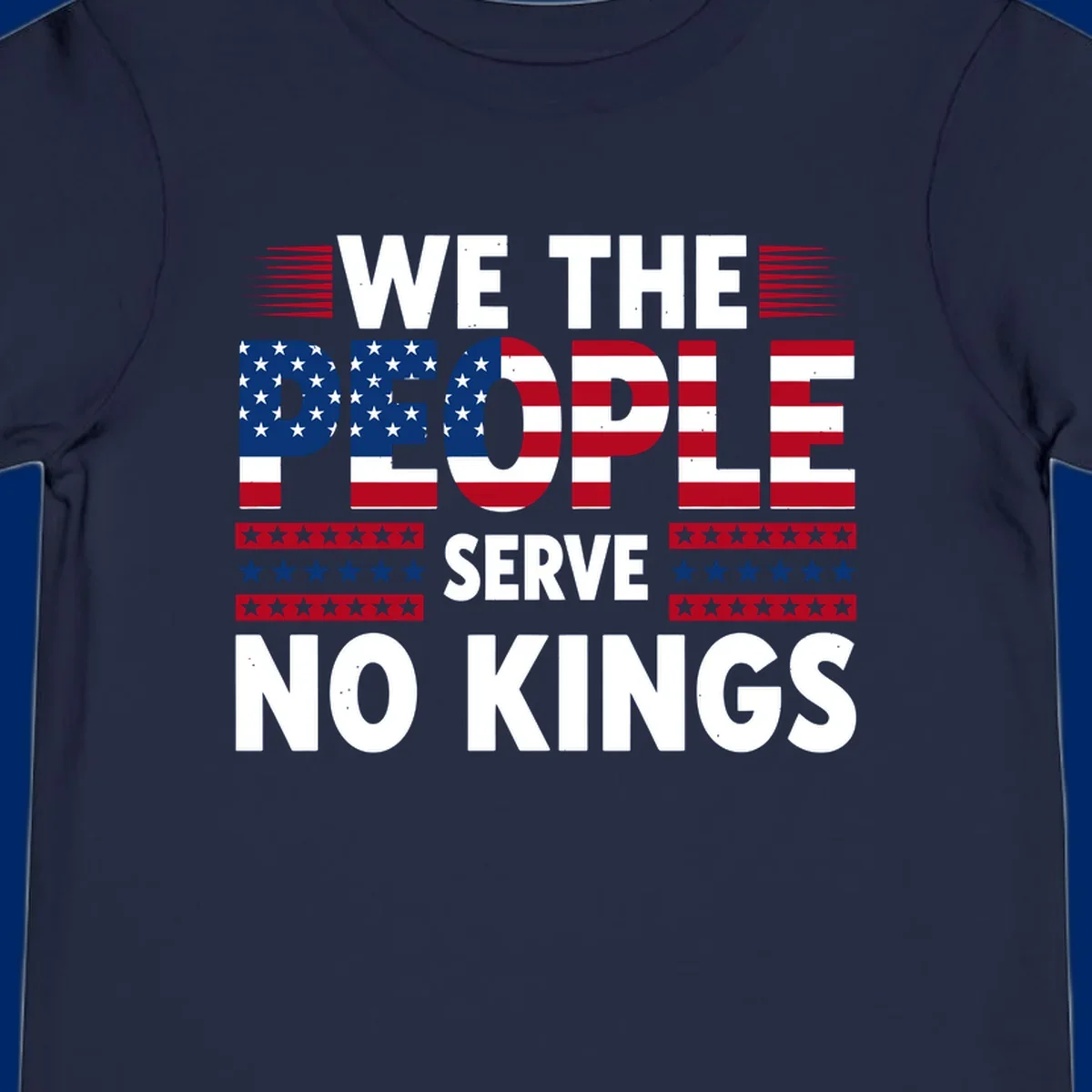 A patriotic design featuring 'WE THE PEOPLE' in American flag stars and stripes, framed by stylized flag elements. This we-the-people-flag-text design celebrates America's heritage.