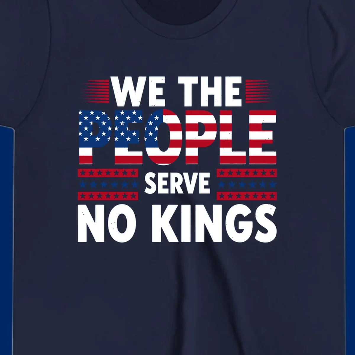 A patriotic design featuring 'WE THE PEOPLE' in American flag stars and stripes, framed by stylized flag elements. This we-the-people-flag-text design celebrates America's heritage.