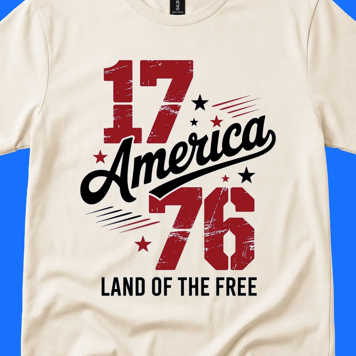 Distressed red '1776' numbers with red and white stars and streaks on a white background, representing 1776-distressed-patriotic theme.