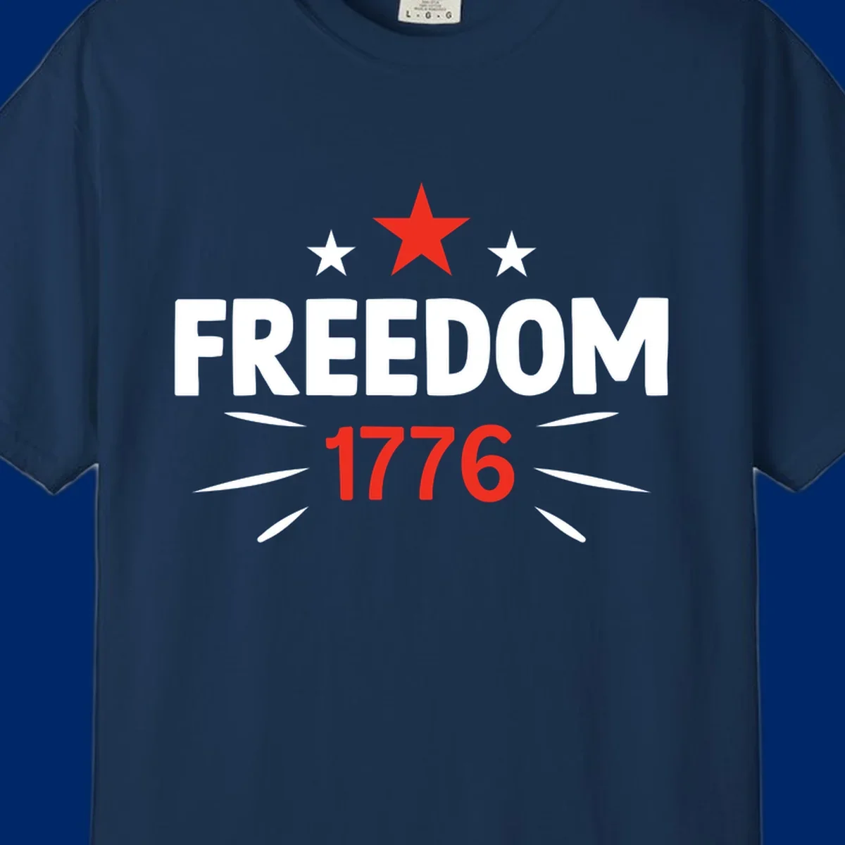A white background features a bold red star above the numbers '1776', representing the red-star-1776-founding year.