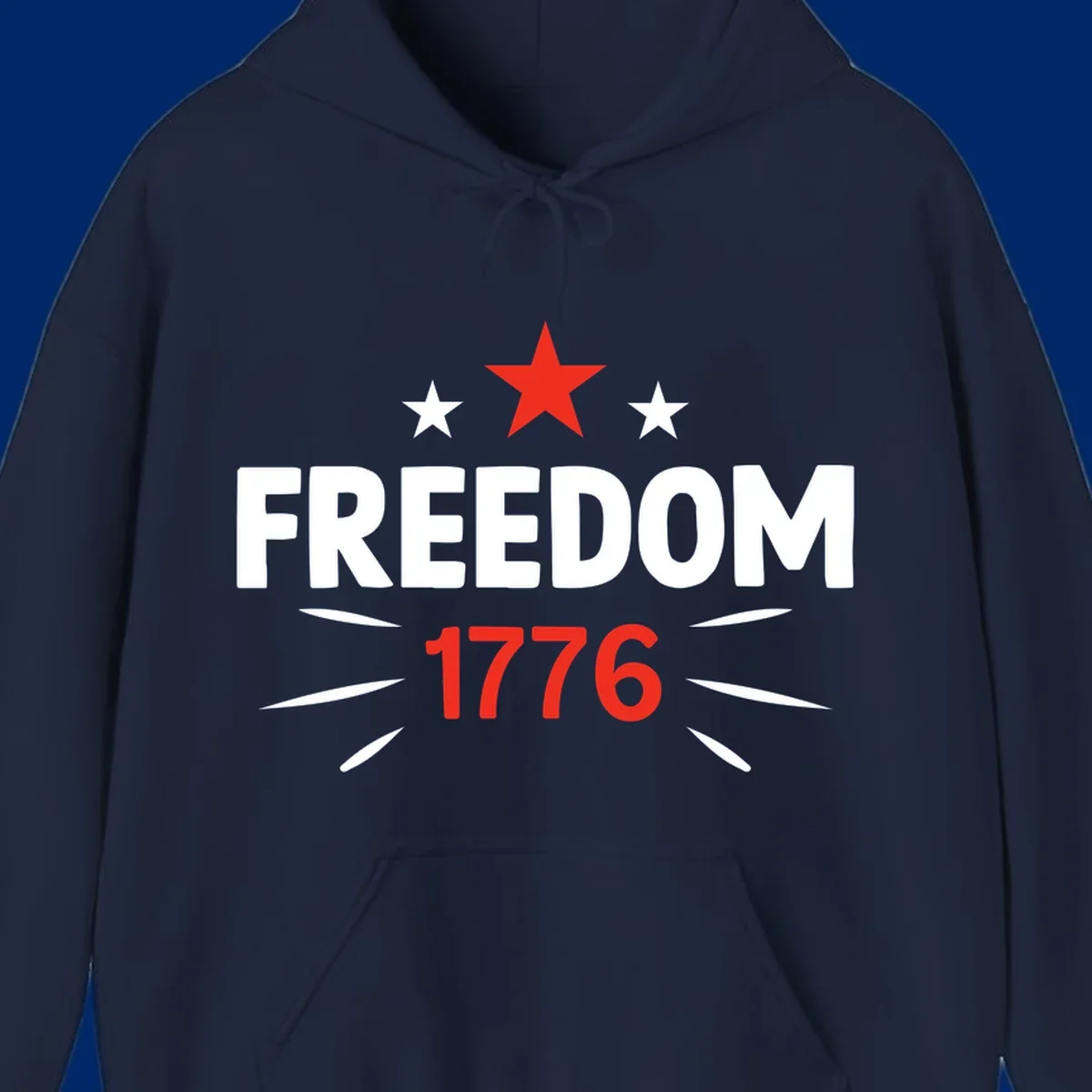 A white background features a bold red star above the numbers '1776', representing the red-star-1776-founding year.