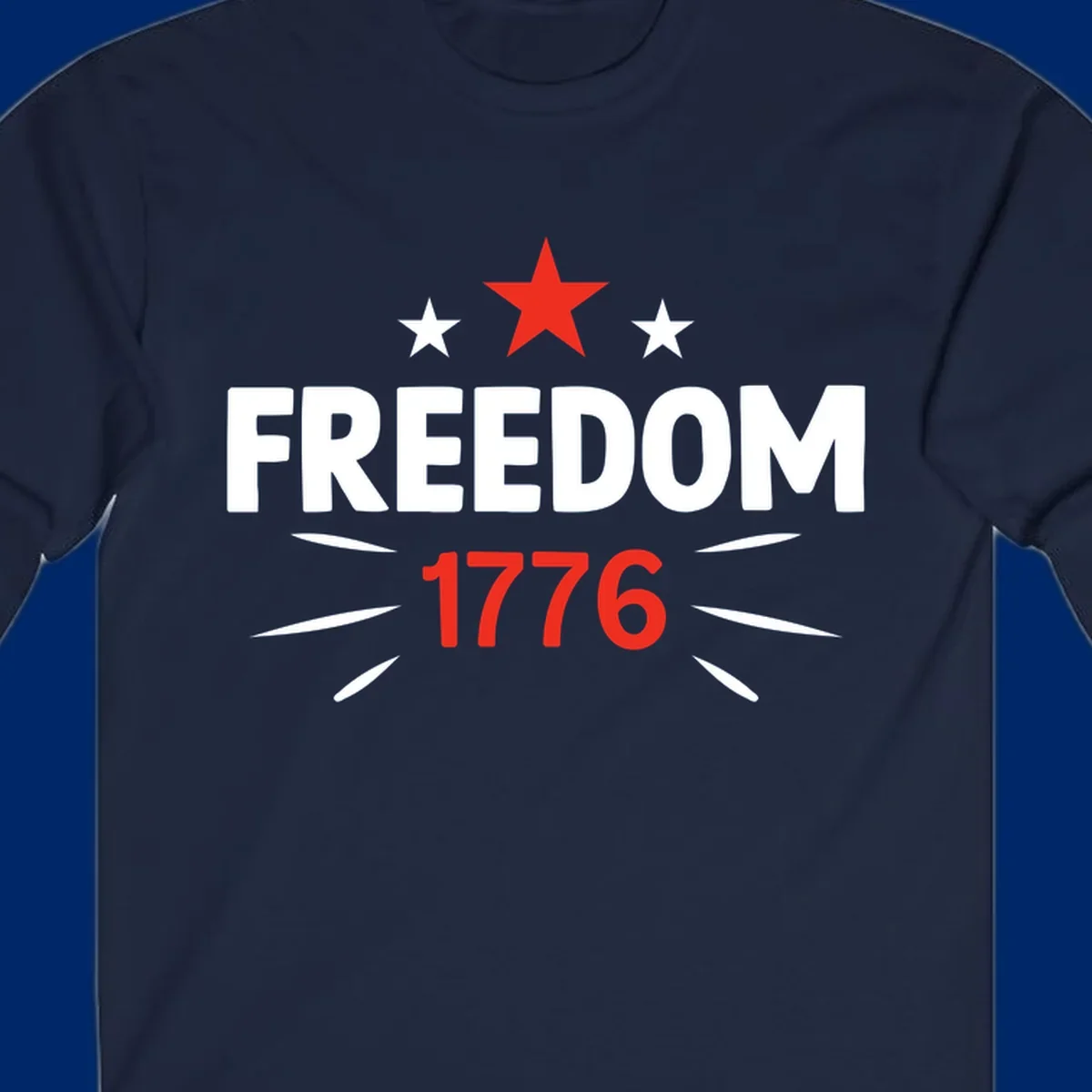 A white background features a bold red star above the numbers '1776', representing the red-star-1776-founding year.