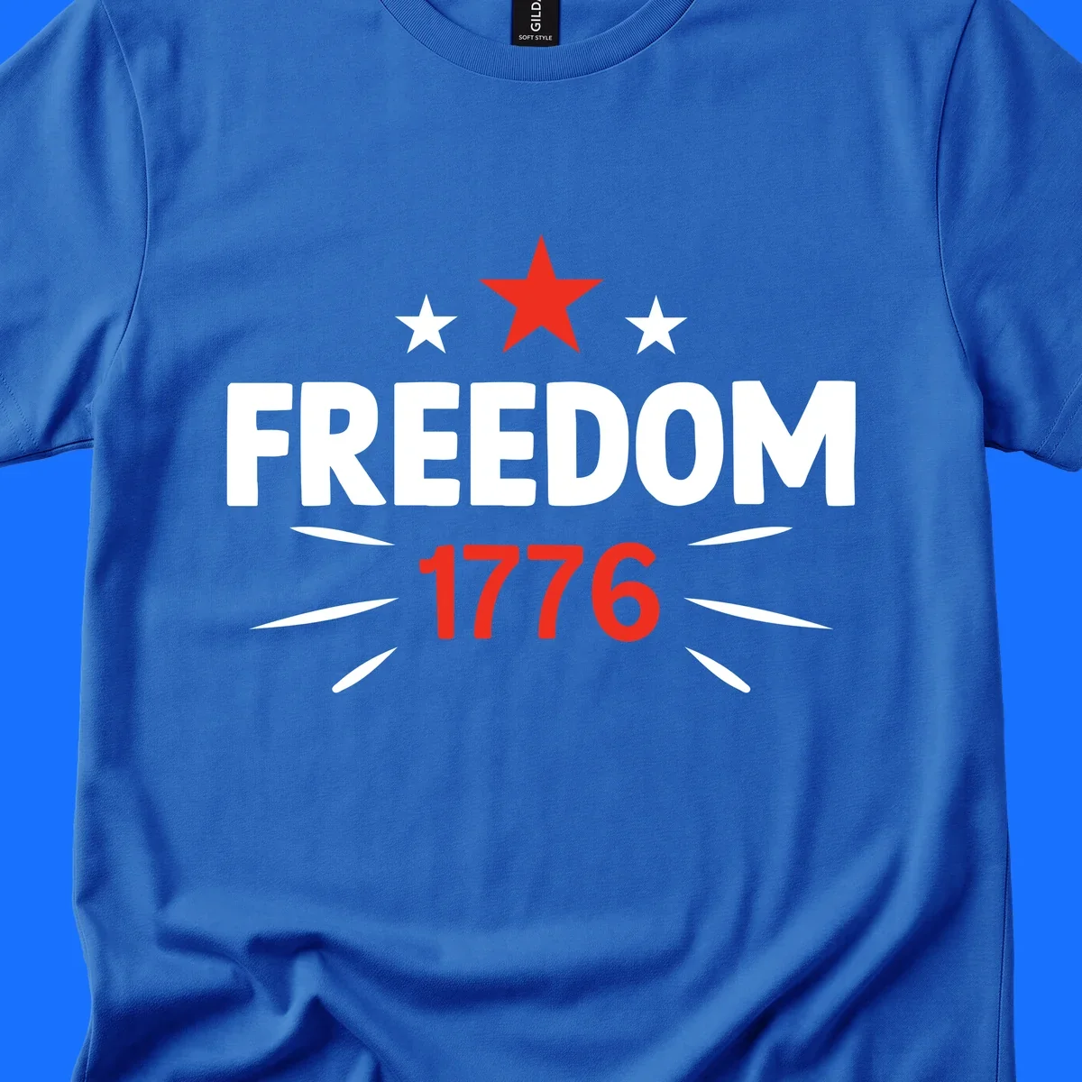 A white background features a bold red star above the numbers '1776', representing the red-star-1776-founding year.