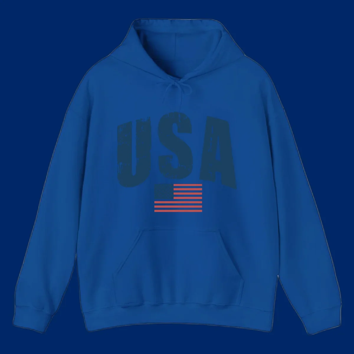 A design featuring the distressed dark blue letters 'USA' stacked above an American flag, representing usa-flag-distressed-patriotic.