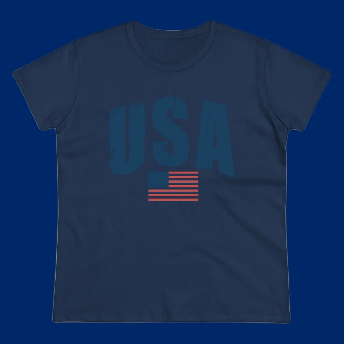 A design featuring the distressed dark blue letters 'USA' stacked above an American flag, representing usa-flag-distressed-patriotic.