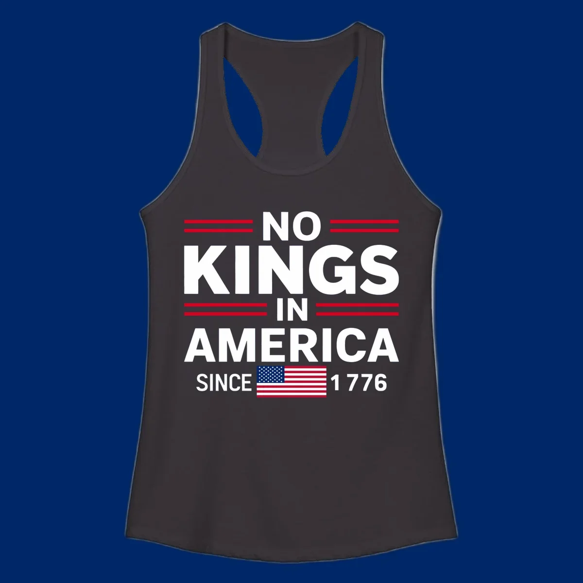 A patriotic design featuring 'KINGS AMERICA SINCE 1776' with red double lines and an American flag, celebrating the kings-america-since-1776 spirit.