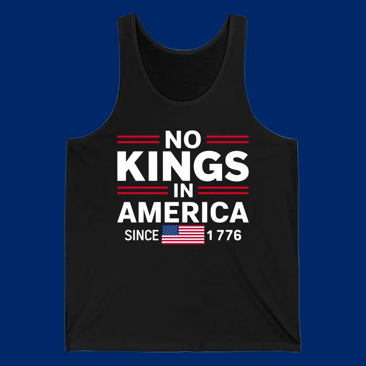 A patriotic design featuring 'KINGS AMERICA SINCE 1776' with red double lines and an American flag, celebrating the kings-america-since-1776 spirit.