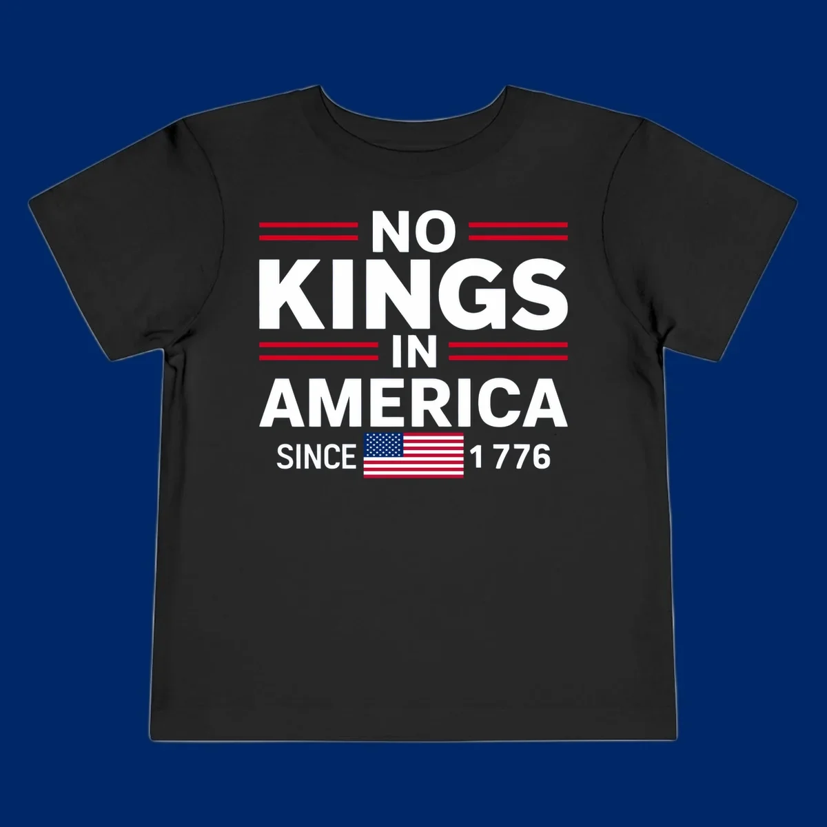 A patriotic design featuring 'KINGS AMERICA SINCE 1776' with red double lines and an American flag, celebrating the kings-america-since-1776 spirit.