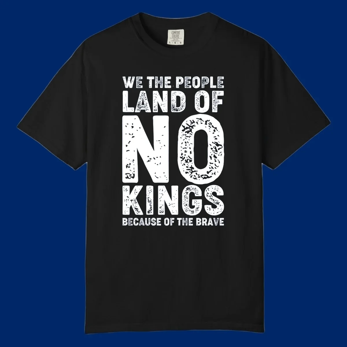 White distressed text on a black background reads, 'WE THE PEOPLE LAID NO FOUNDATION FOR COWARDICE BECAUSE NONE OF THESE THINGS ARE BRAVE.' Features a we-the-people-brave-quote.