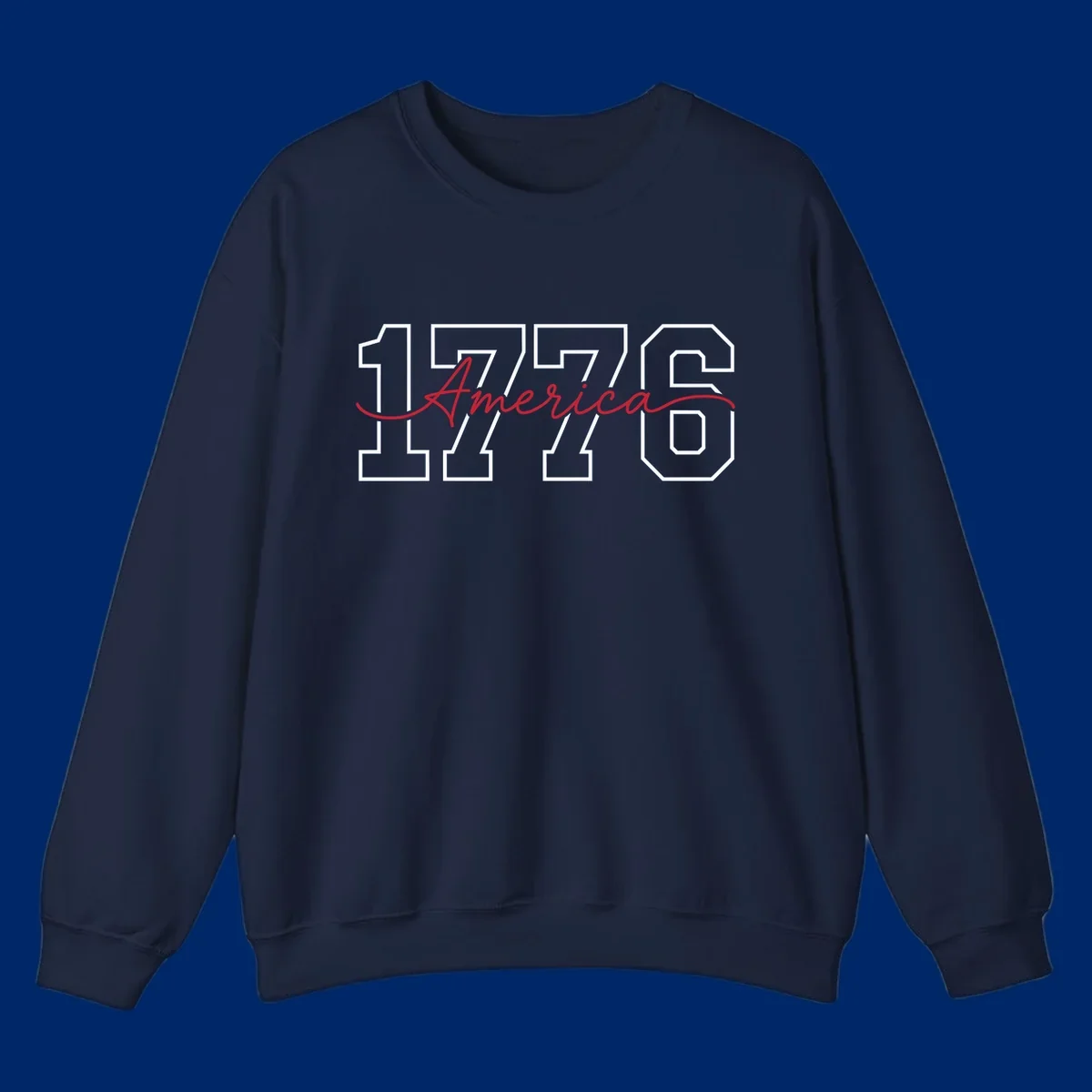 Design featuring '1776' in white block letters with 'America' in red script overlaid, for the Semiquincentennial.