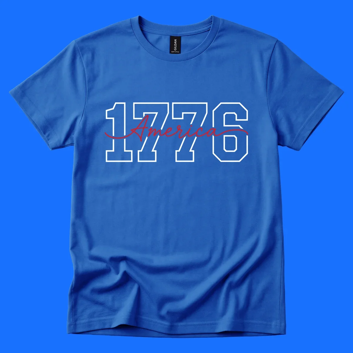 Design featuring '1776' in white block letters with 'America' in red script overlaid, for the Semiquincentennial.