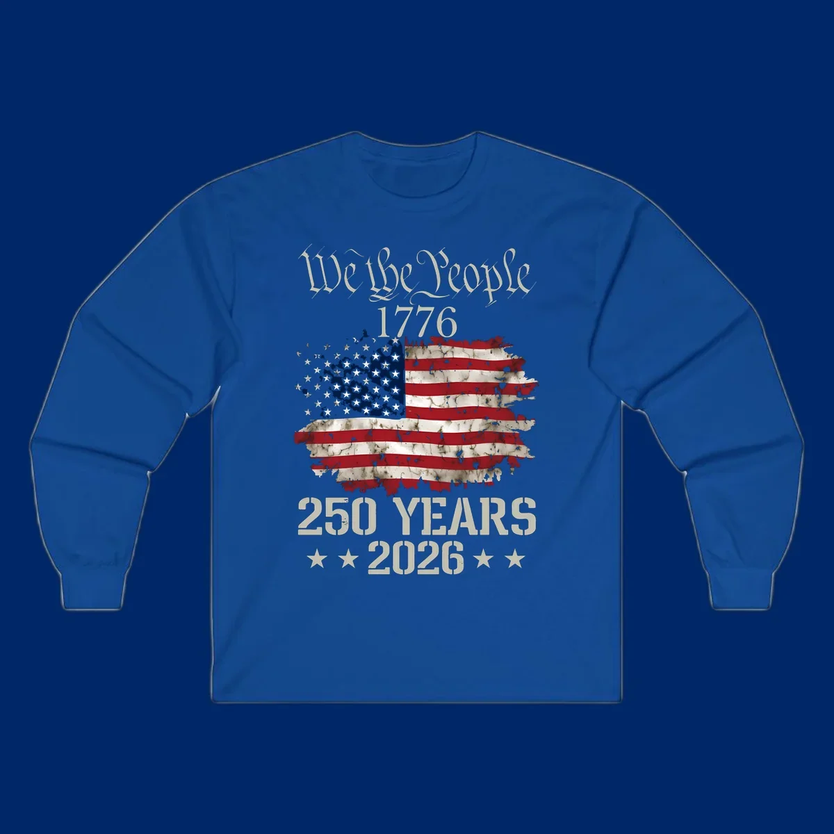 A patriotic design featuring 'We the People 1776' above a distressed American flag and '250 YEARS 2026' with stars, celebrating the we-the-people-250th-anniversary.