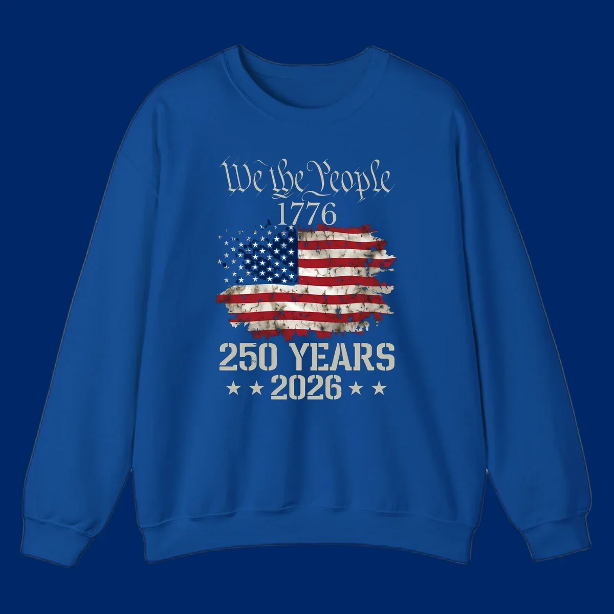 A patriotic design featuring 'We the People 1776' above a distressed American flag and '250 YEARS 2026' with stars, celebrating the we-the-people-250th-anniversary.