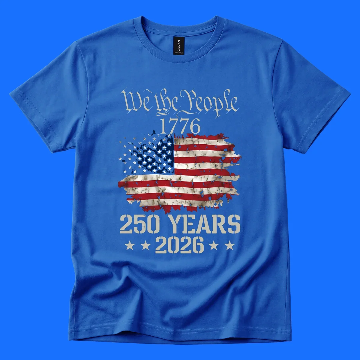 A patriotic design featuring 'We the People 1776' above a distressed American flag and '250 YEARS 2026' with stars, celebrating the we-the-people-250th-anniversary.