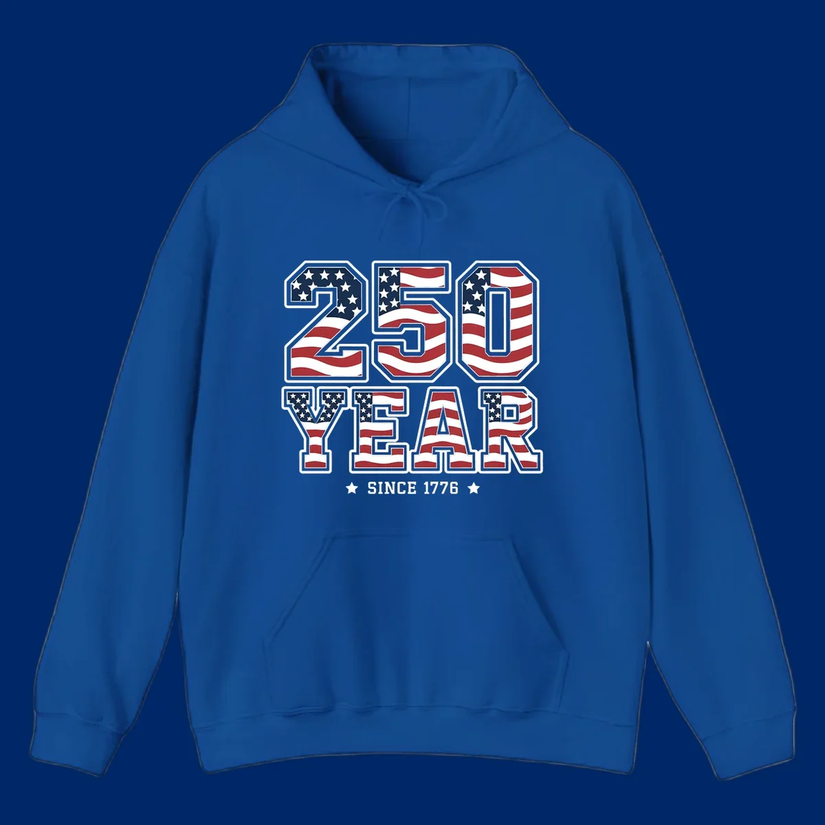 Bold '250 YEAR SINCE 1776' text filled with an America flag pattern, commemorating the america-250-year-anniversary.