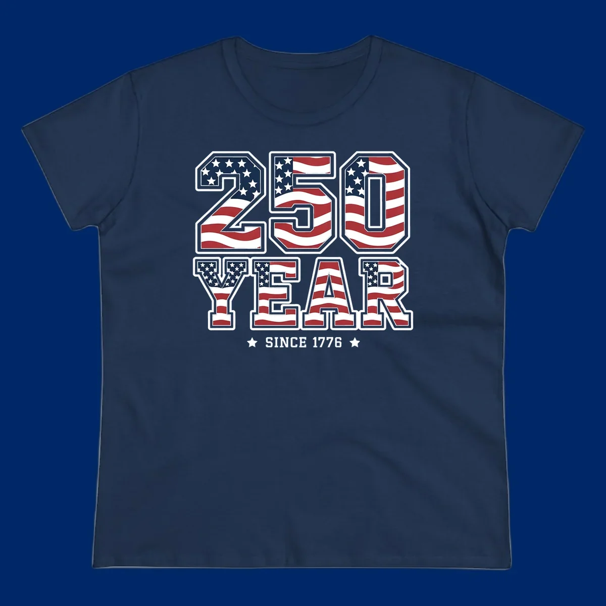 Bold '250 YEAR SINCE 1776' text filled with an America flag pattern, commemorating the america-250-year-anniversary.