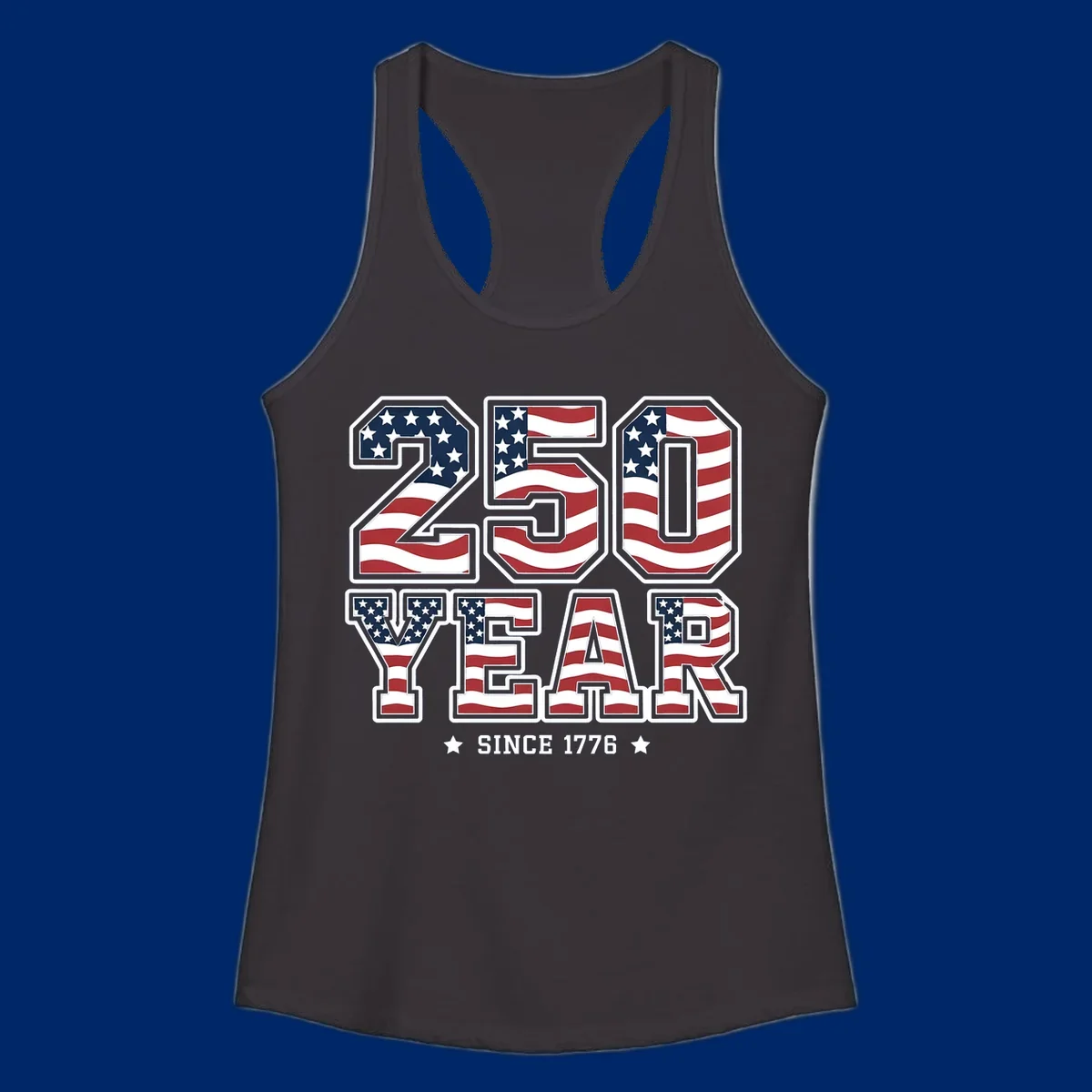Bold '250 YEAR SINCE 1776' text filled with an America flag pattern, commemorating the america-250-year-anniversary.