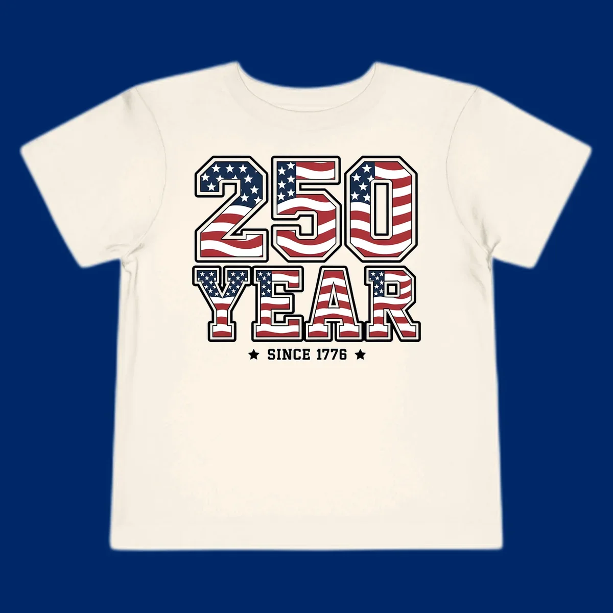 Bold '250 YEAR SINCE 1776' text filled with an America flag pattern, commemorating the america-250-year-anniversary.