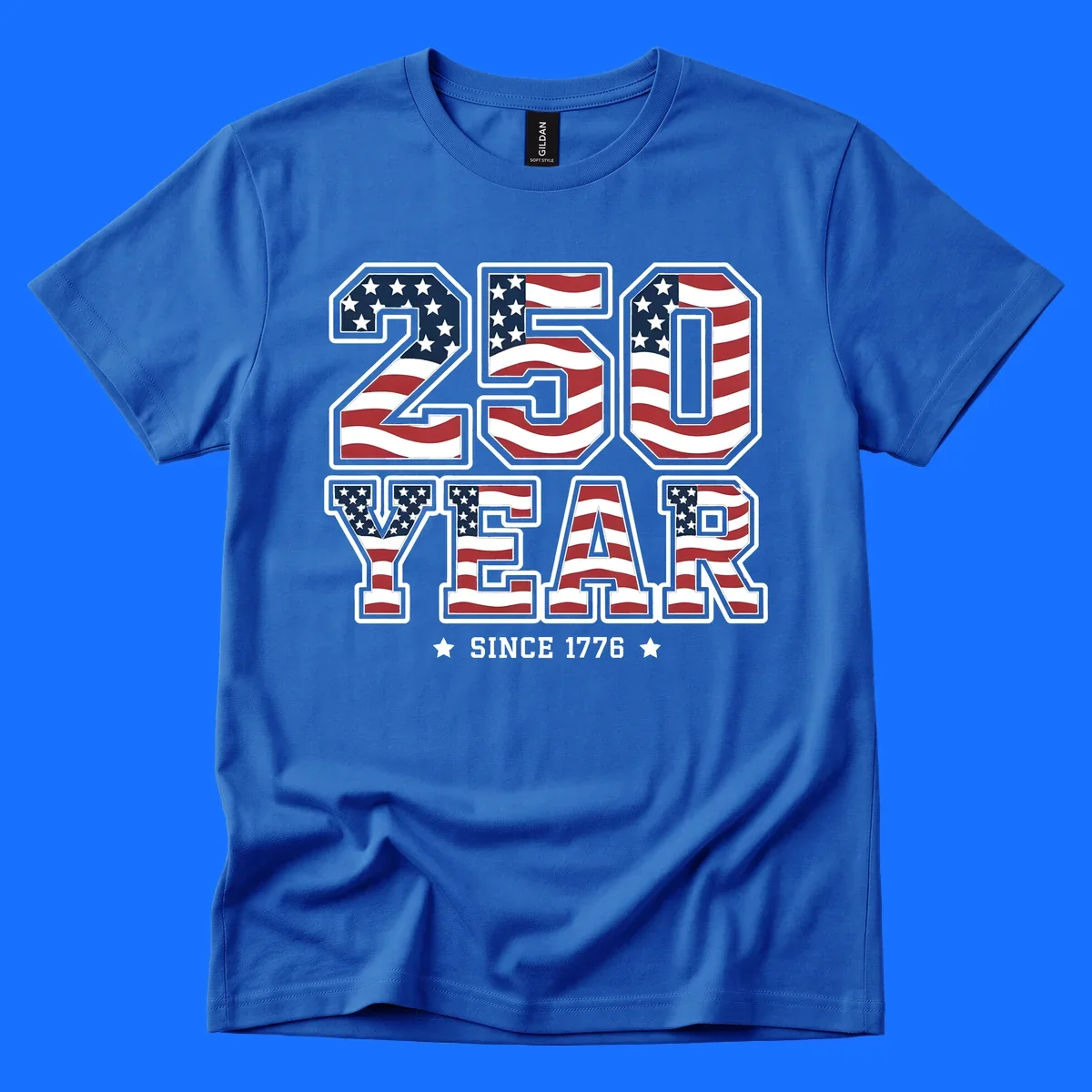 Bold '250 YEAR SINCE 1776' text filled with an America flag pattern, commemorating the america-250-year-anniversary.