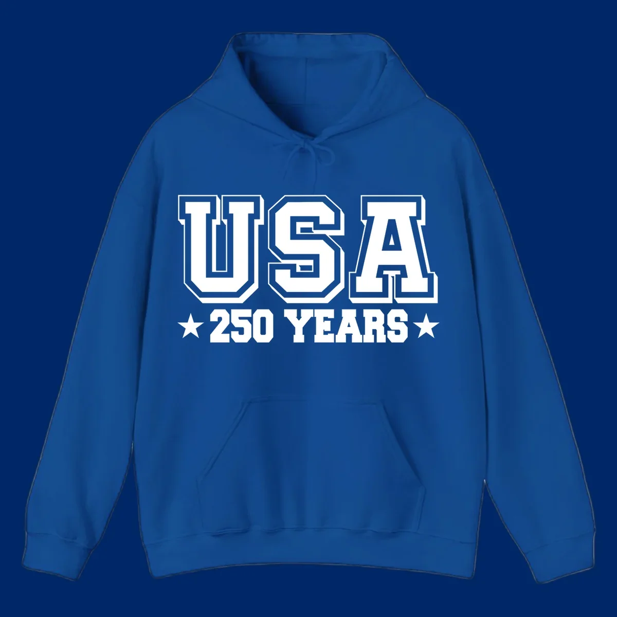 Bold black and white design reading 'EST 1776 AMERICA *250 YEARS*' with a star, commemorating America 250th anniversary.