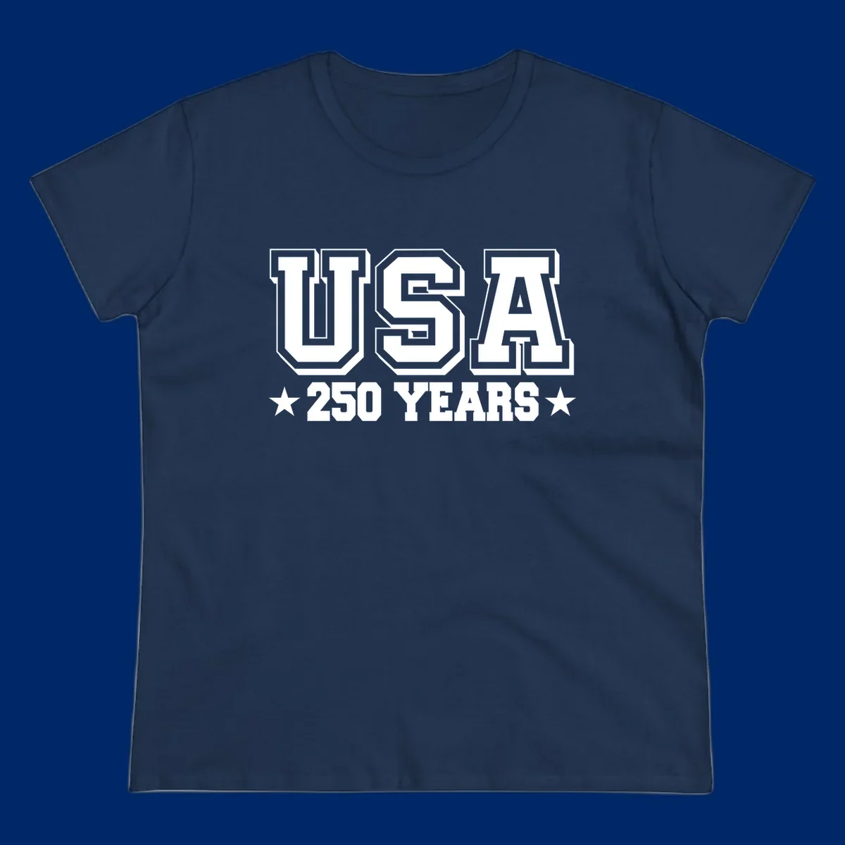 Bold black and white design reading 'EST 1776 AMERICA *250 YEARS*' with a star, commemorating America 250th anniversary.