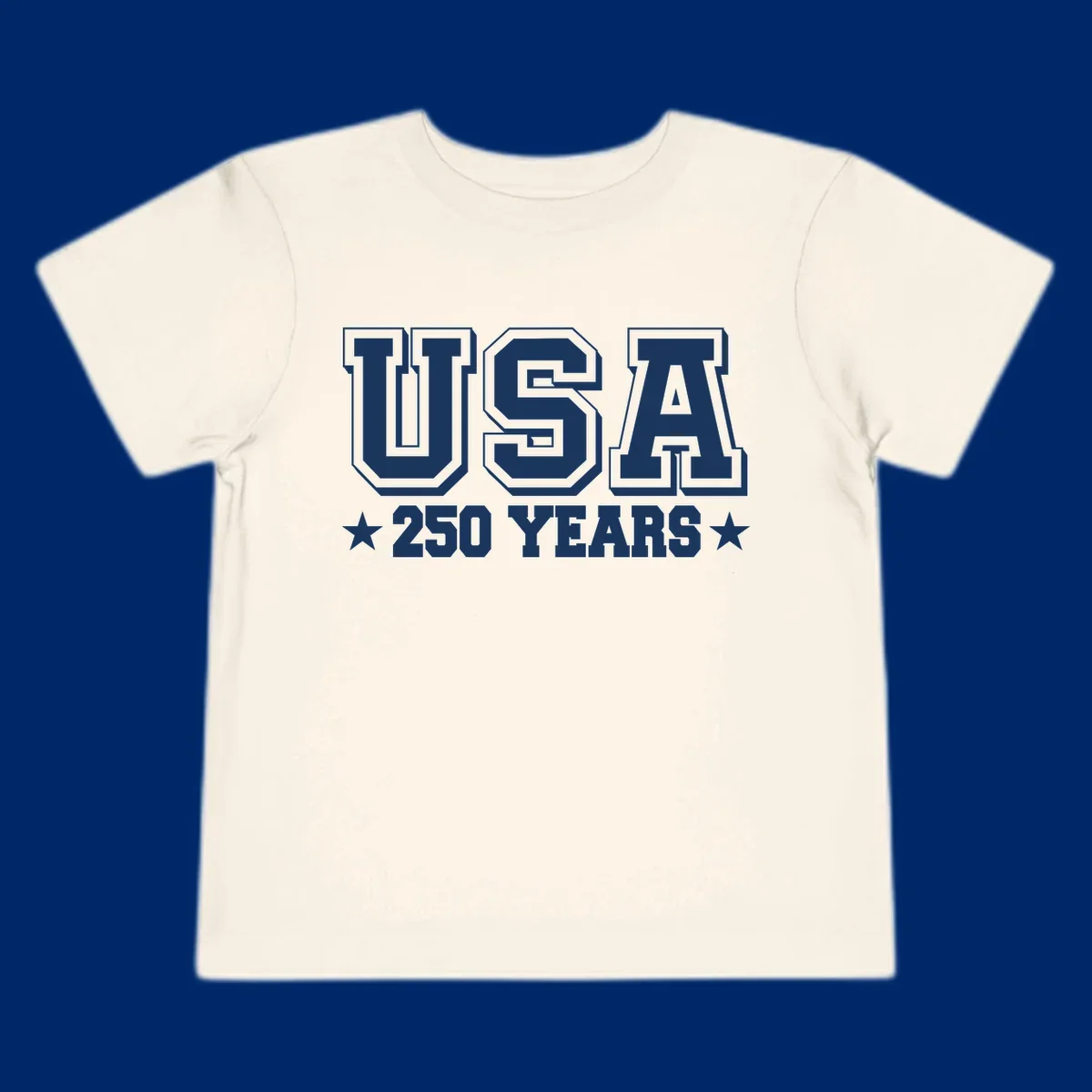 Bold black and white design reading 'EST 1776 AMERICA *250 YEARS*' with a star, commemorating America 250th anniversary.