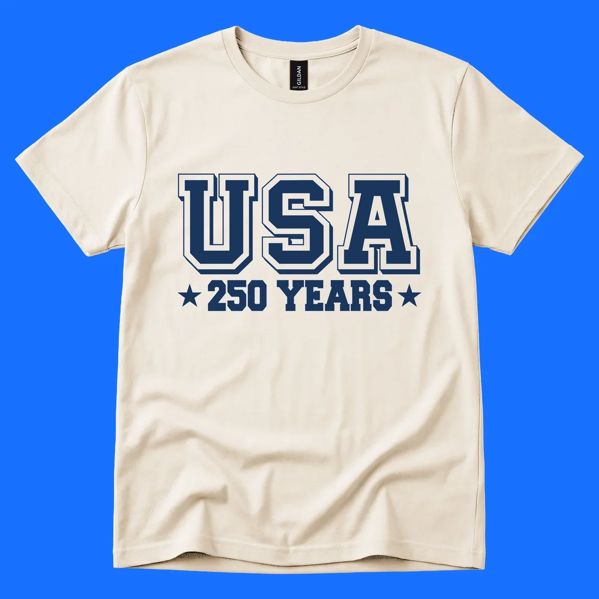 Bold black and white design reading 'EST 1776 AMERICA *250 YEARS*' with a star, commemorating America 250th anniversary.