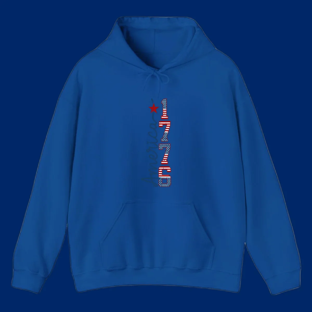A distressed patriotic design featuring the word 'America' in blue script and the numbers '1776' in an American flag pattern, with a red star above, representing the america-1776-patriotic-celebration.