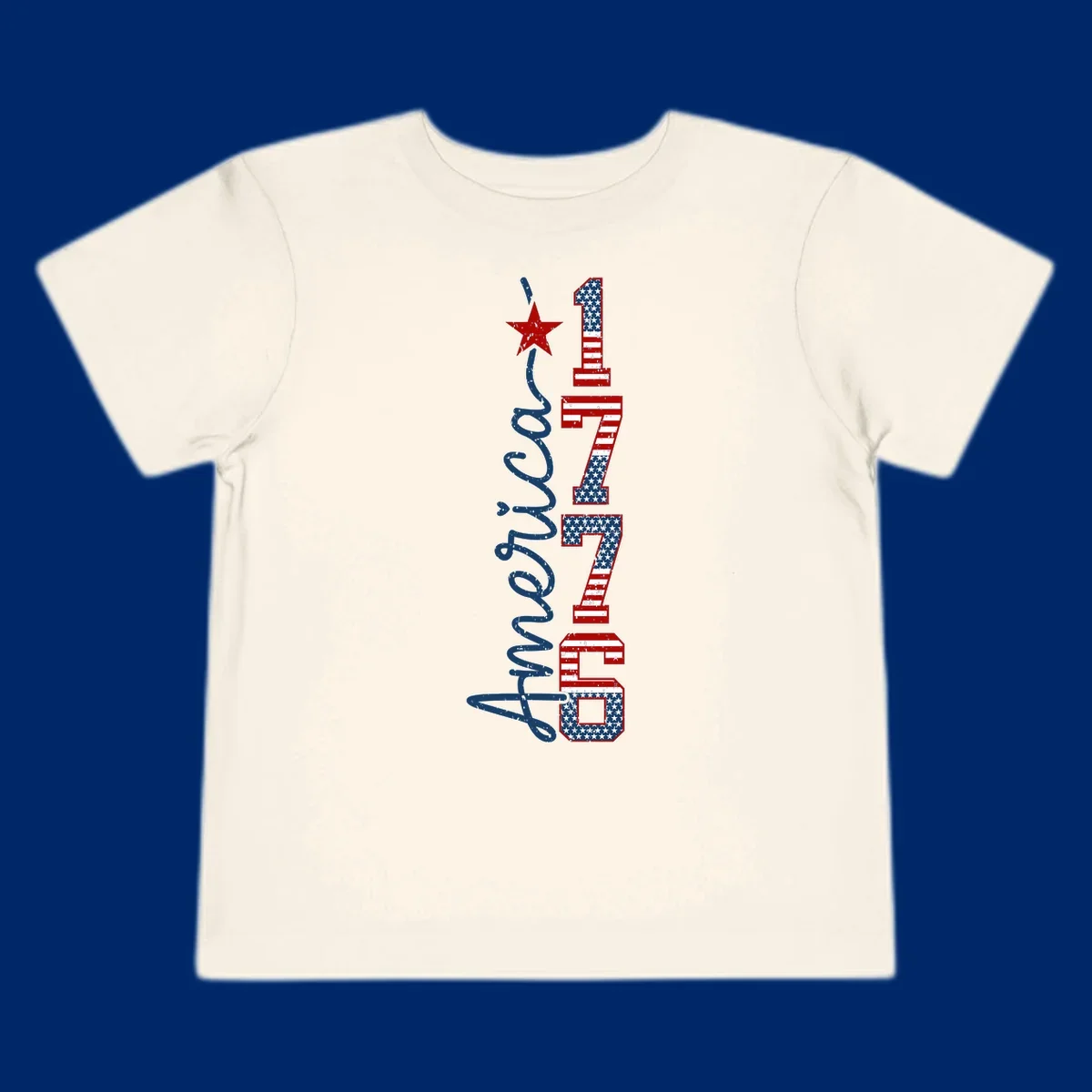 A distressed patriotic design featuring the word 'America' in blue script and the numbers '1776' in an American flag pattern, with a red star above, representing the america-1776-patriotic-celebration.