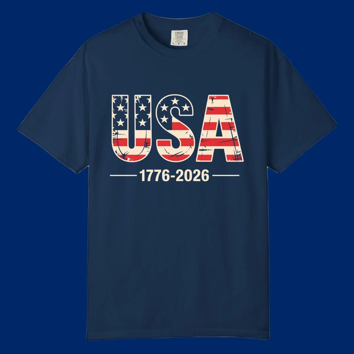 A vintage distressed design featuring the letters USA filled with stars and stripes, with 1776-2026 below, celebrating the usa-250th-anniversary.
