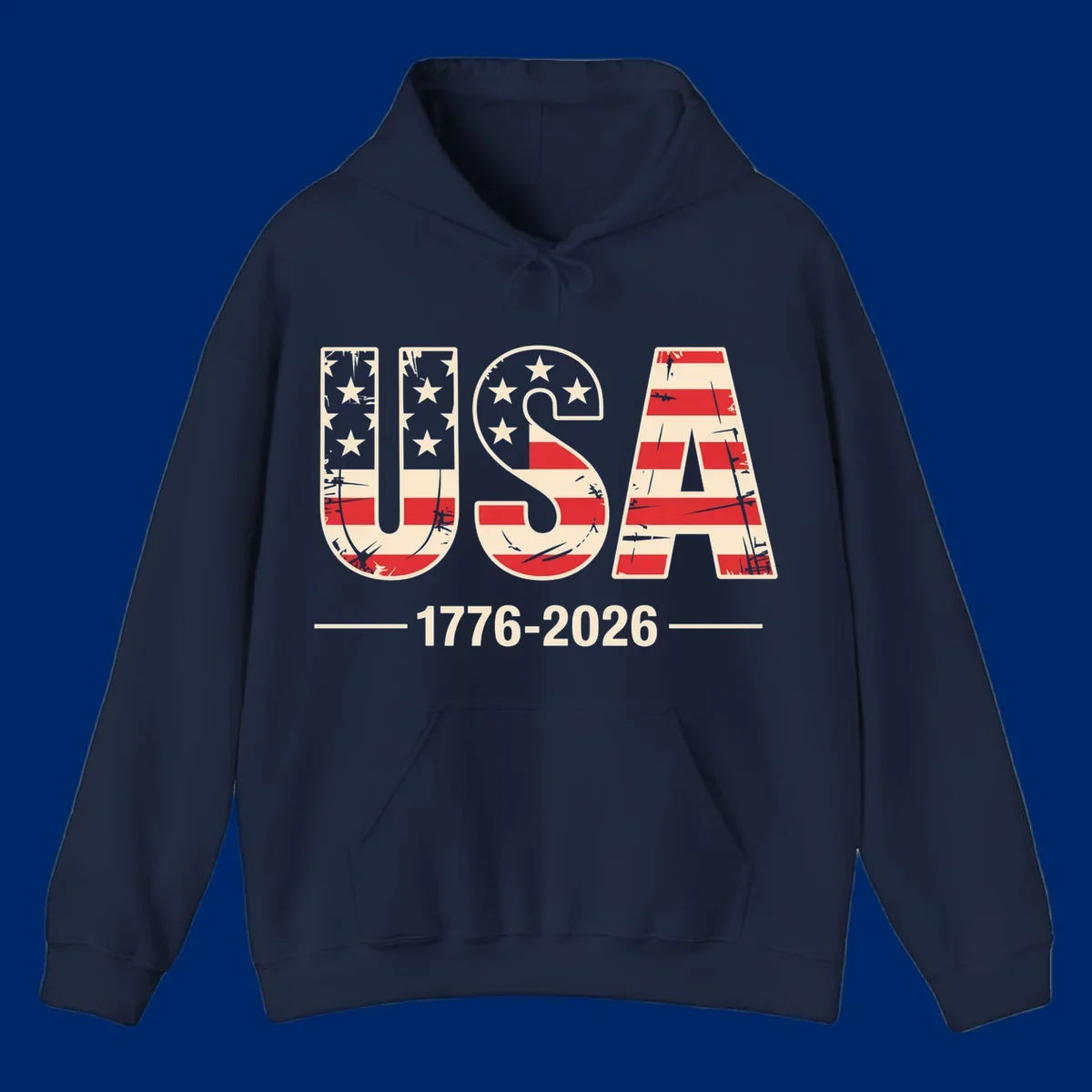 A vintage distressed design featuring the letters USA filled with stars and stripes, with 1776-2026 below, celebrating the usa-250th-anniversary.