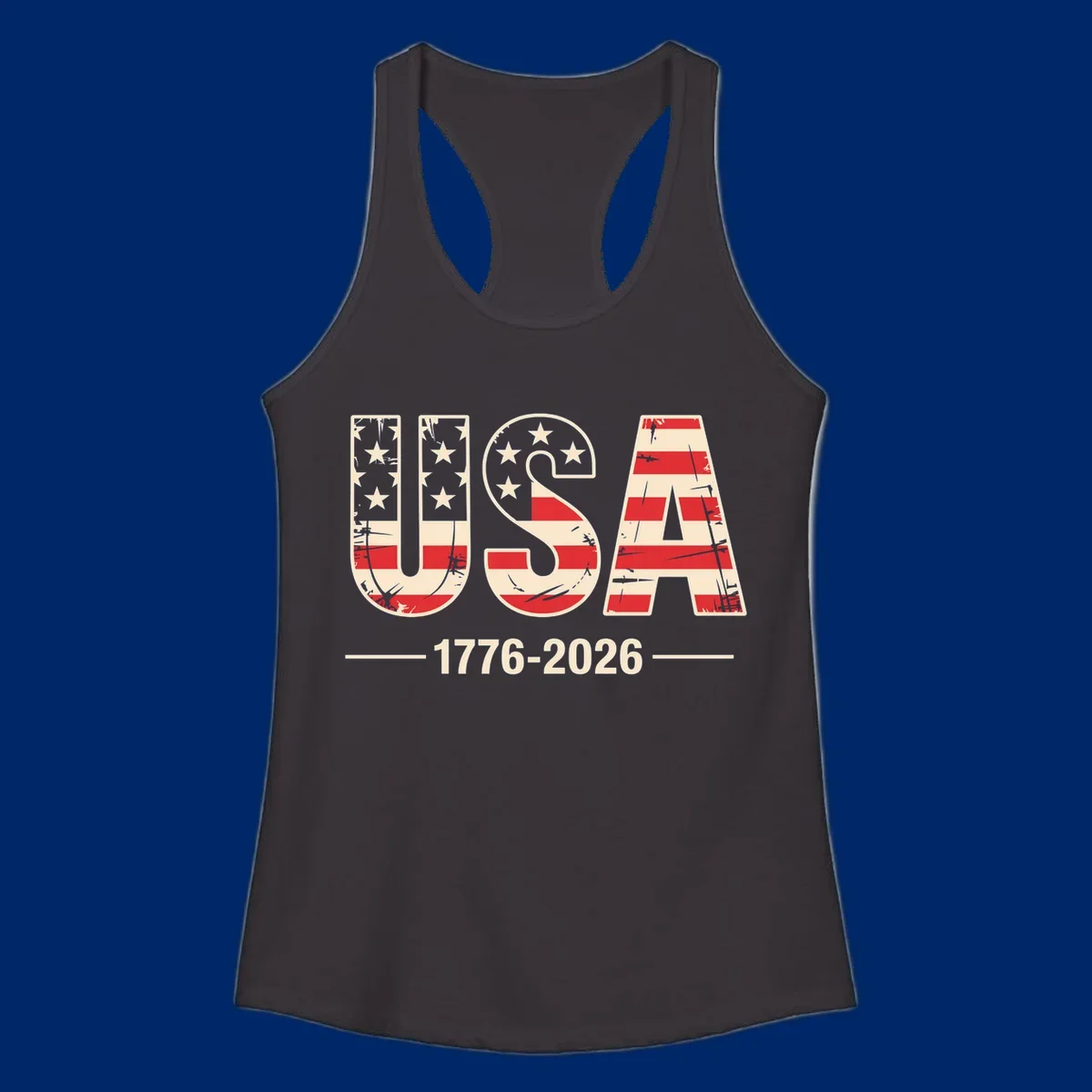 A vintage distressed design featuring the letters USA filled with stars and stripes, with 1776-2026 below, celebrating the usa-250th-anniversary.