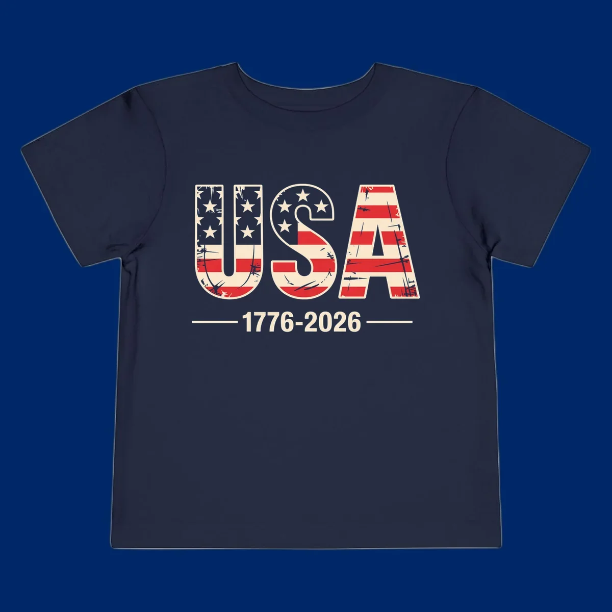 A vintage distressed design featuring the letters USA filled with stars and stripes, with 1776-2026 below, celebrating the usa-250th-anniversary.