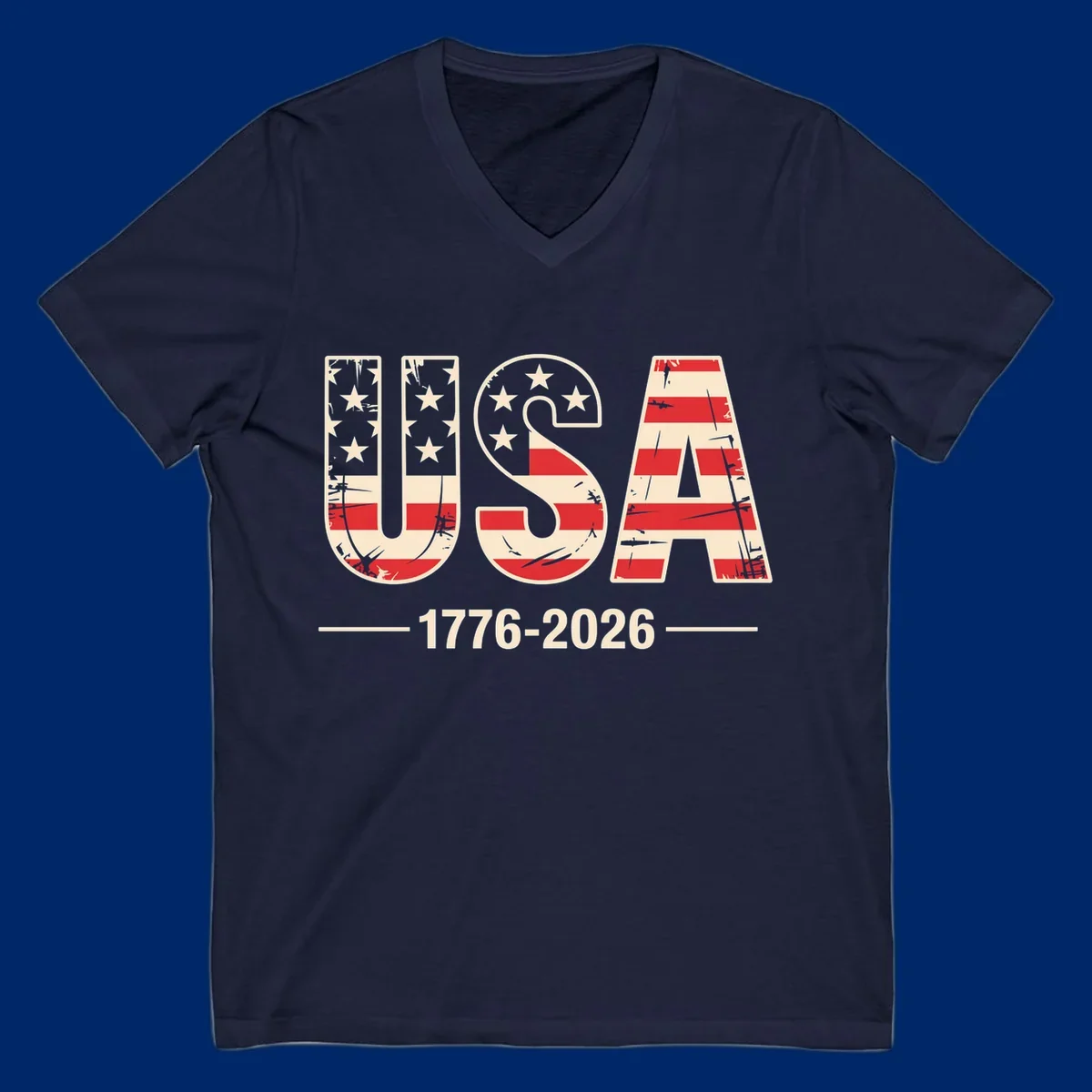 A vintage distressed design featuring the letters USA filled with stars and stripes, with 1776-2026 below, celebrating the usa-250th-anniversary.