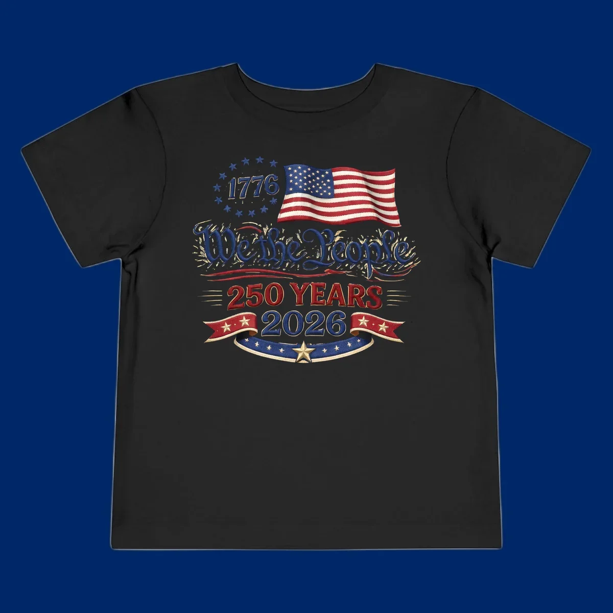 Artwork for America's 250th Semiquincentennial celebration, featuring '1776', a waving American flag, 'We the People', '250 YEARS 2026', and patriotic banners with stars, celebrating america-250-semiquincentennial-1776.
