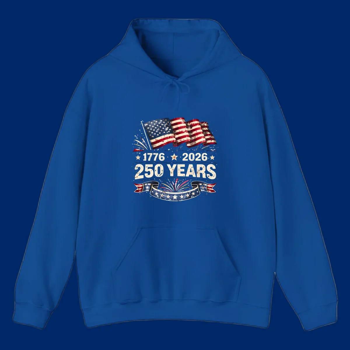 Distressed American flag design with '1776', '2026', and '250 YEARS' text, celebrating America 250 years.