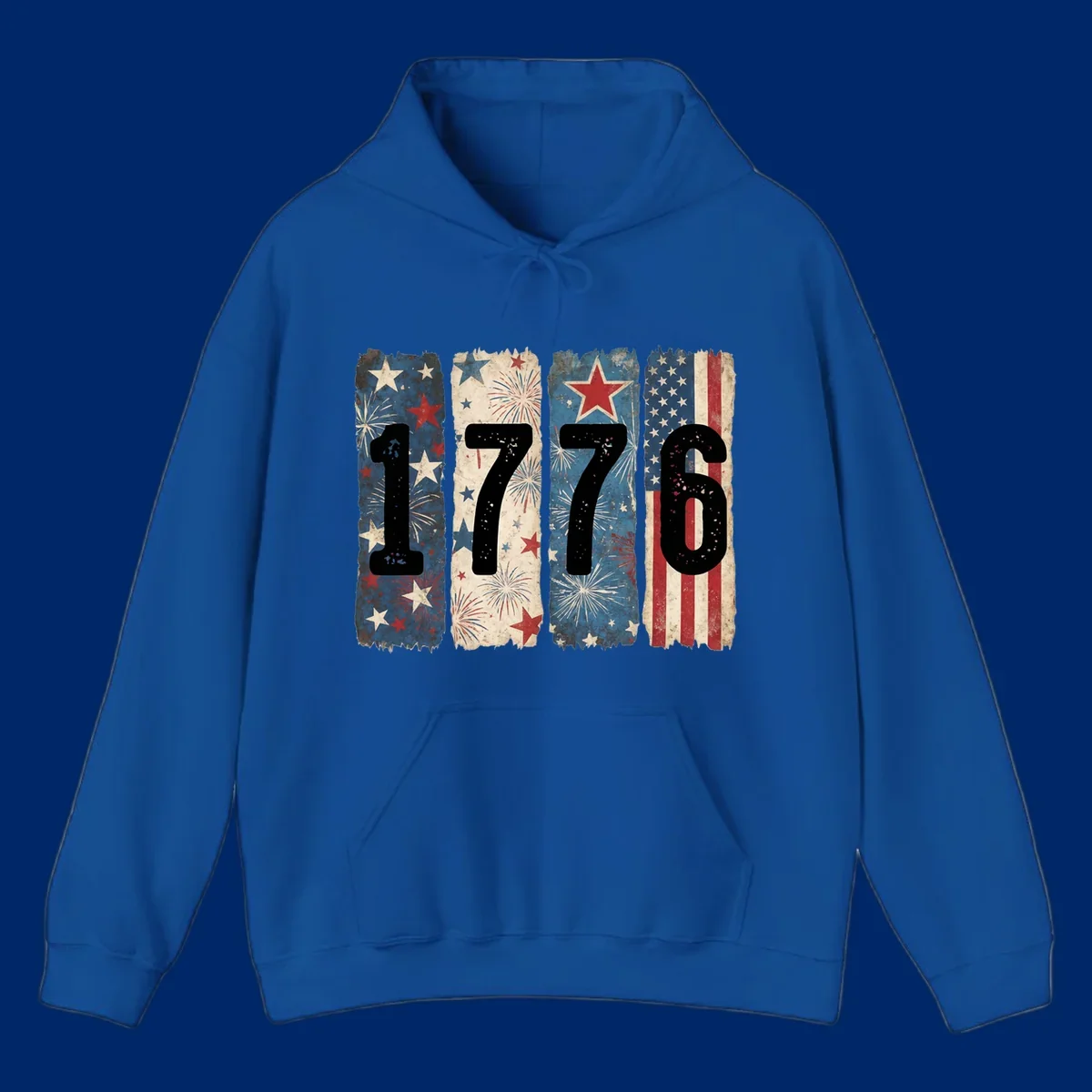 Four distressed panels display the numbers 1776 with patriotic stars, stripes, and fireworks, commemorating America's 250th anniversary. (1776-patriotic-anniversary)