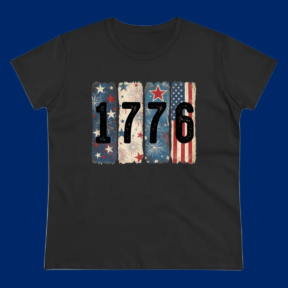 Four distressed panels display the numbers 1776 with patriotic stars, stripes, and fireworks, commemorating America's 250th anniversary. (1776-patriotic-anniversary)