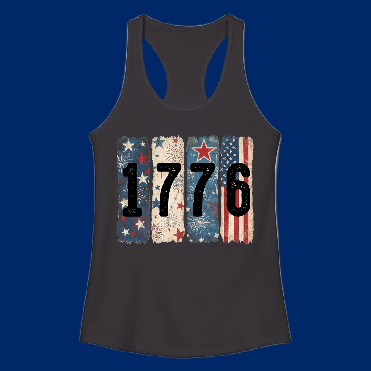 Four distressed panels display the numbers 1776 with patriotic stars, stripes, and fireworks, commemorating America's 250th anniversary. (1776-patriotic-anniversary)