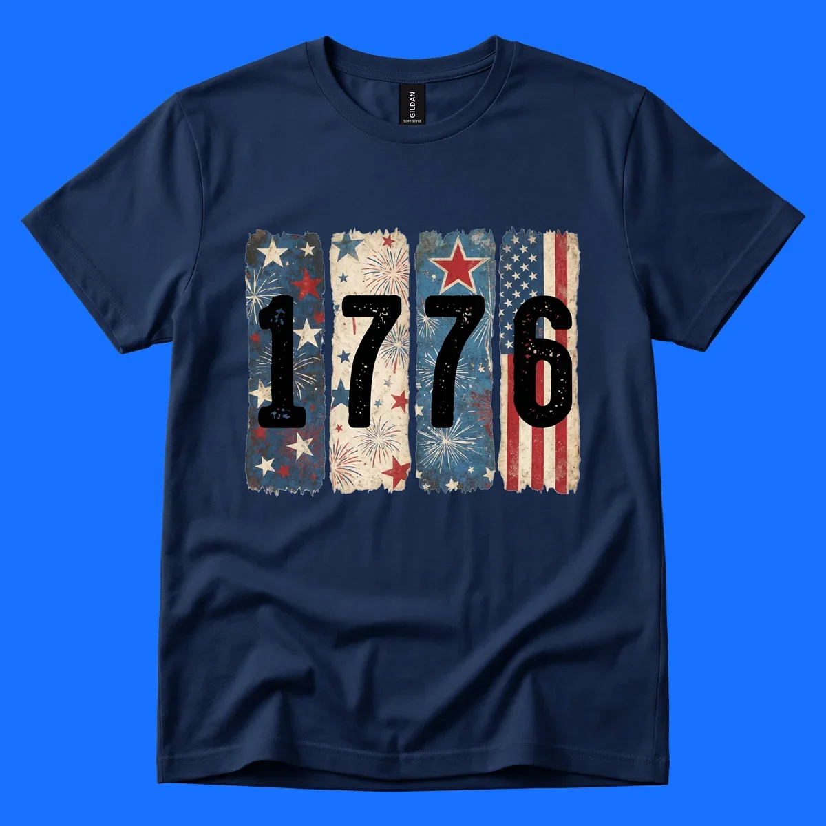 Four distressed panels display the numbers 1776 with patriotic stars, stripes, and fireworks, commemorating America's 250th anniversary. (1776-patriotic-anniversary)