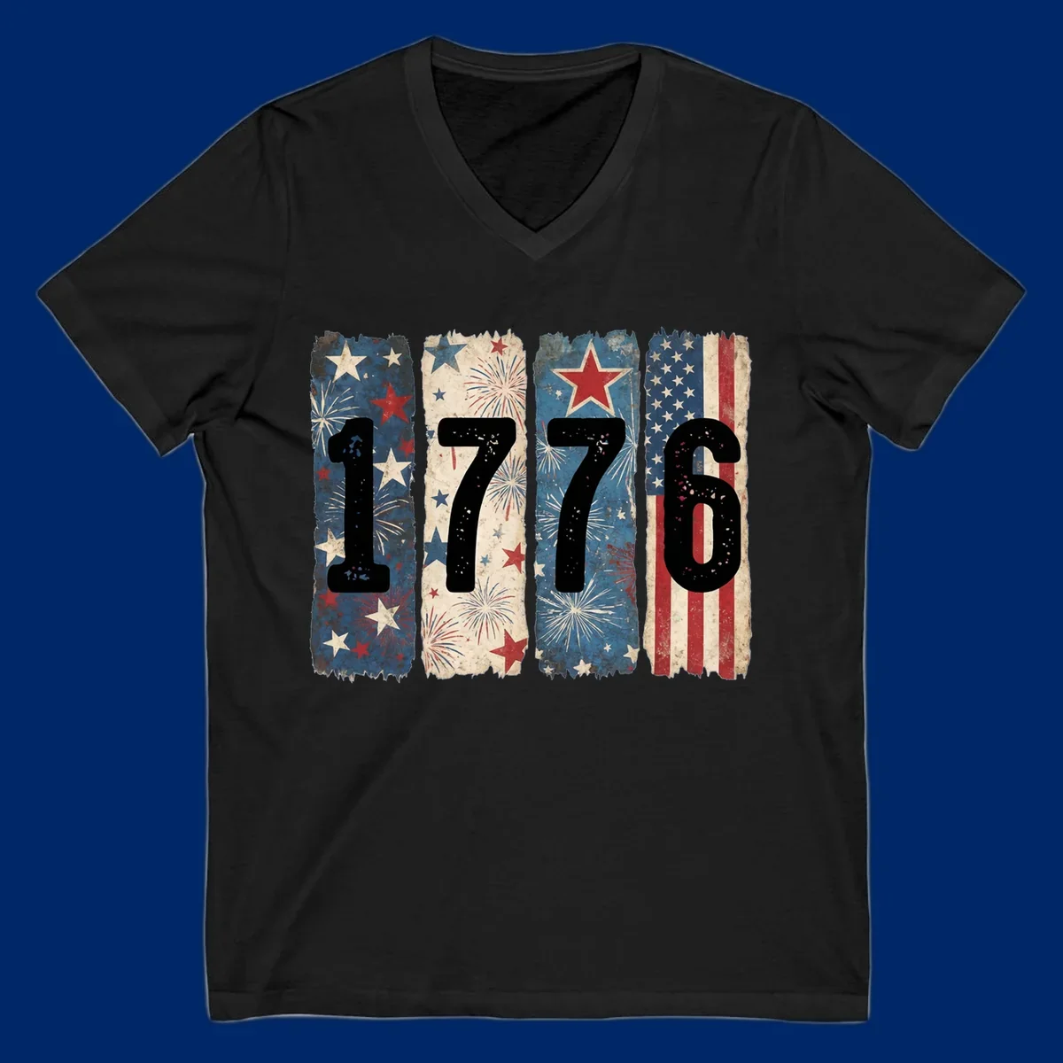Four distressed panels display the numbers 1776 with patriotic stars, stripes, and fireworks, commemorating America's 250th anniversary. (1776-patriotic-anniversary)