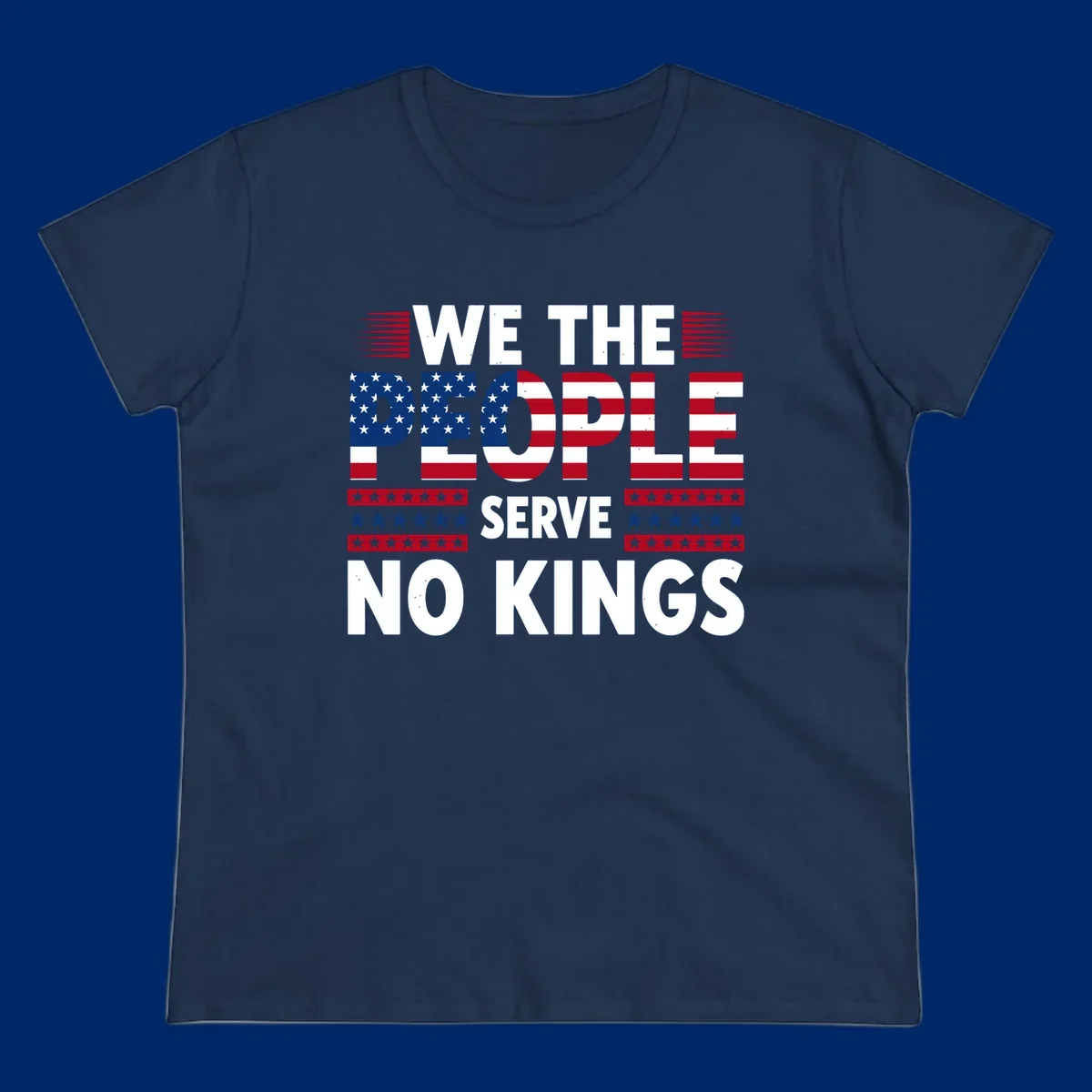 A patriotic design featuring 'WE THE PEOPLE' in American flag stars and stripes, framed by stylized flag elements. This we-the-people-flag-text design celebrates America's heritage.