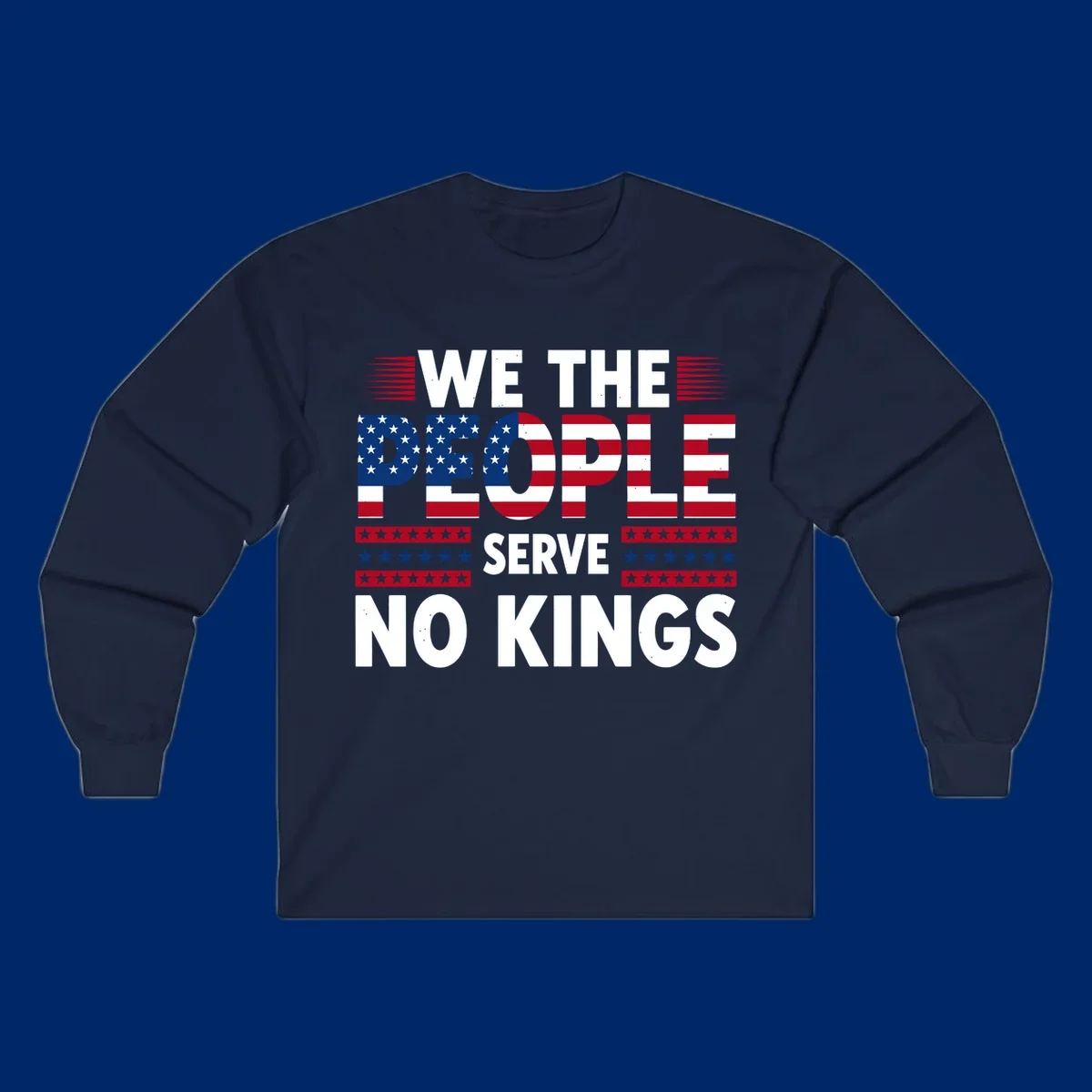 A patriotic design featuring 'WE THE PEOPLE' in American flag stars and stripes, framed by stylized flag elements. This we-the-people-flag-text design celebrates America's heritage.