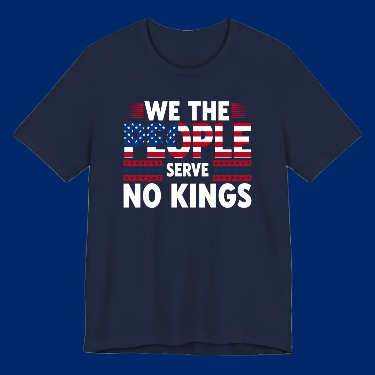 A patriotic design featuring 'WE THE PEOPLE' in American flag stars and stripes, framed by stylized flag elements. This we-the-people-flag-text design celebrates America's heritage.
