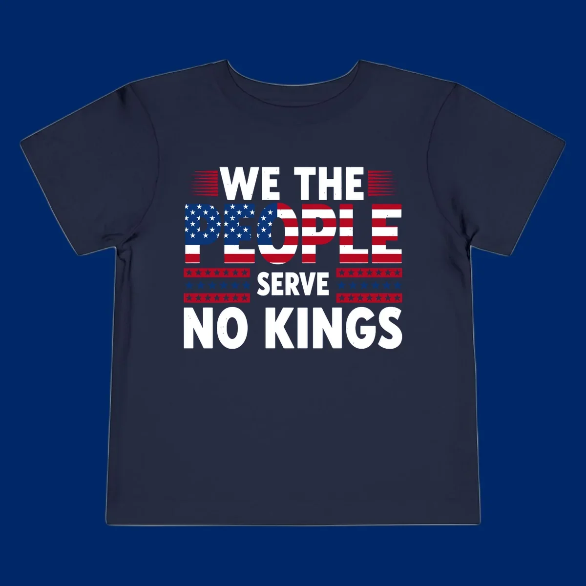 A patriotic design featuring 'WE THE PEOPLE' in American flag stars and stripes, framed by stylized flag elements. This we-the-people-flag-text design celebrates America's heritage.