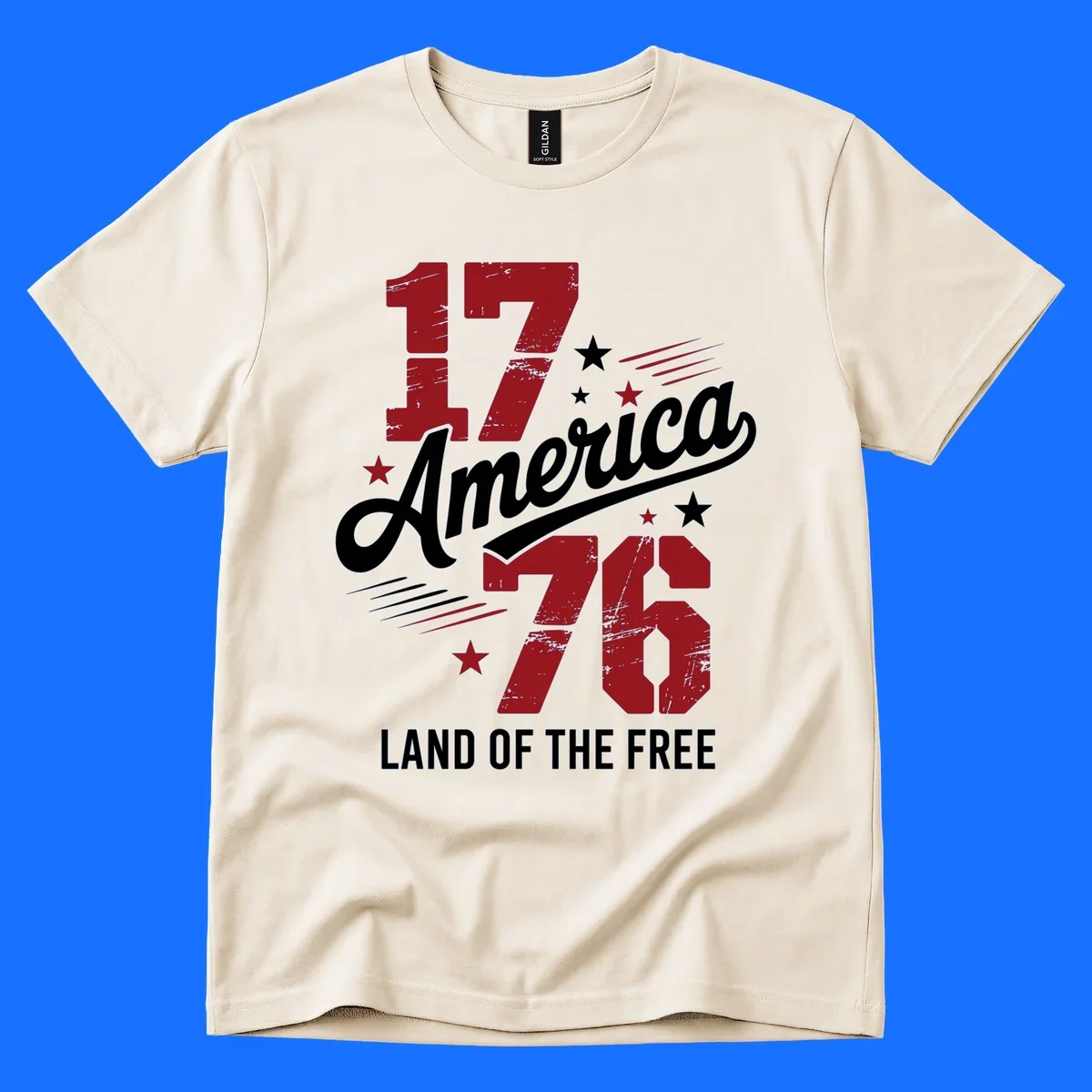 Distressed red '1776' numbers with red and white stars and streaks on a white background, representing 1776-distressed-patriotic theme.