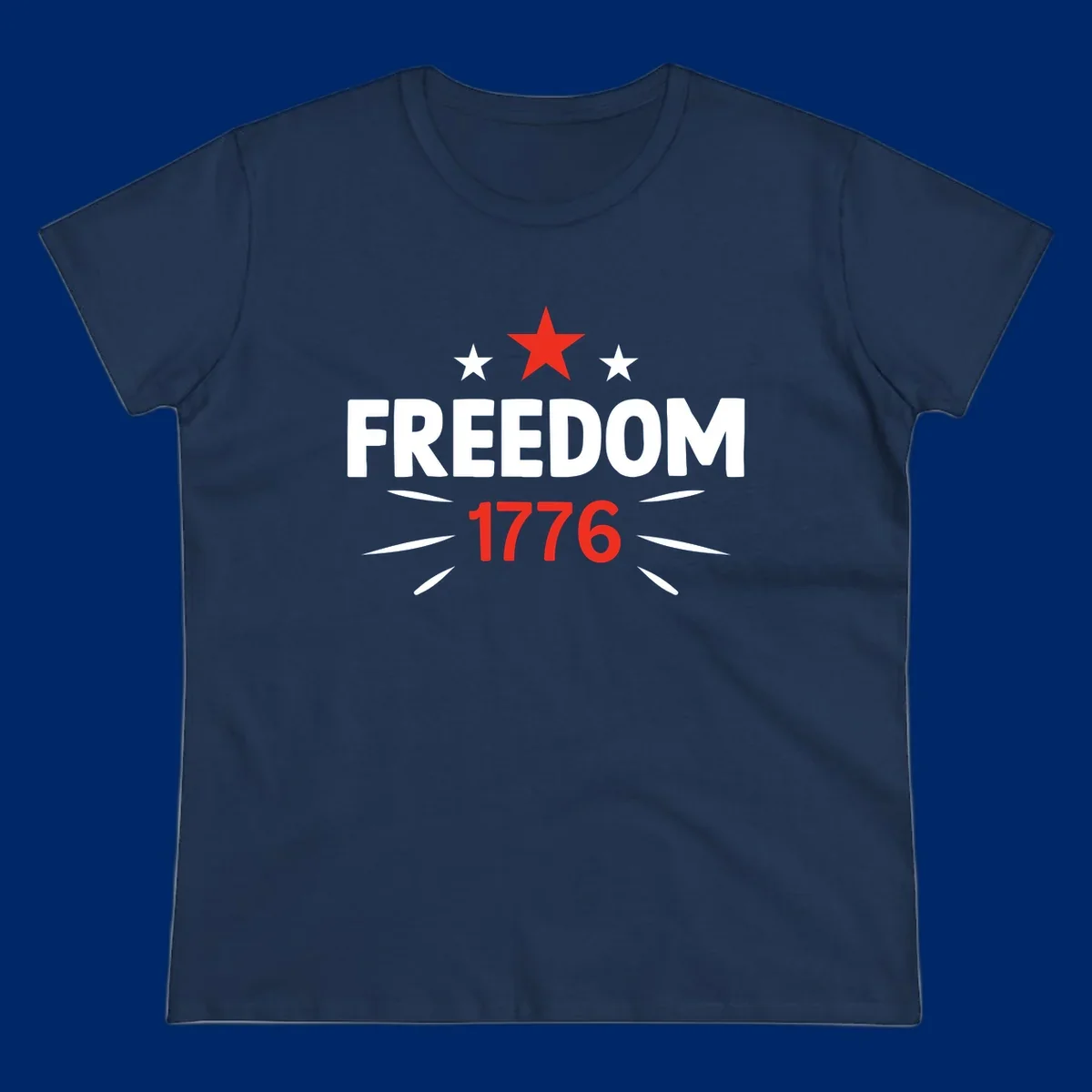 A white background features a bold red star above the numbers '1776', representing the red-star-1776-founding year.