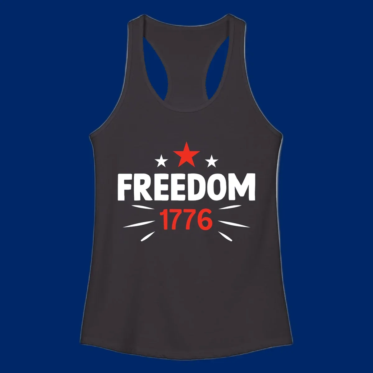 A white background features a bold red star above the numbers '1776', representing the red-star-1776-founding year.