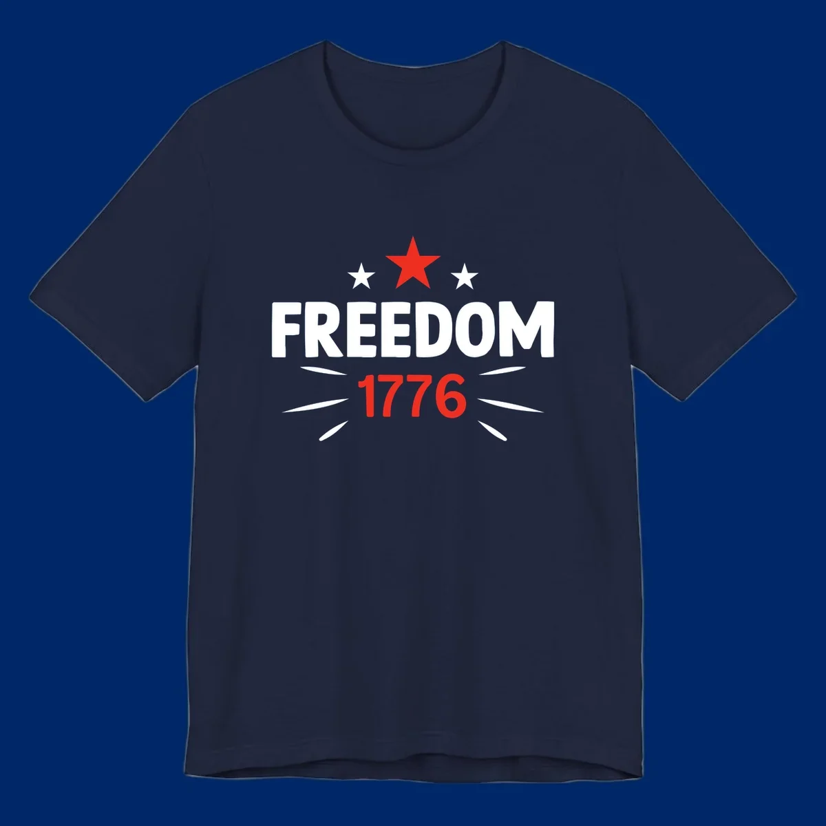 A white background features a bold red star above the numbers '1776', representing the red-star-1776-founding year.